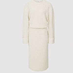 New REISS Jodie Long Sleeve Wool & Cashmere Blend Sweater Midi Dress in Neutral